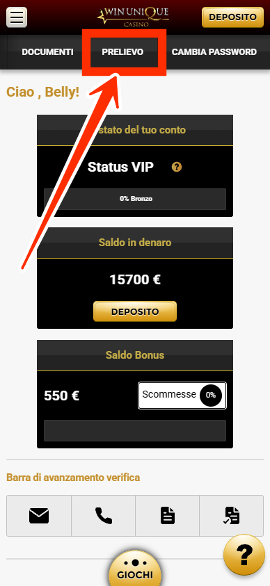 Come effettuare un prelievo Unique Casino