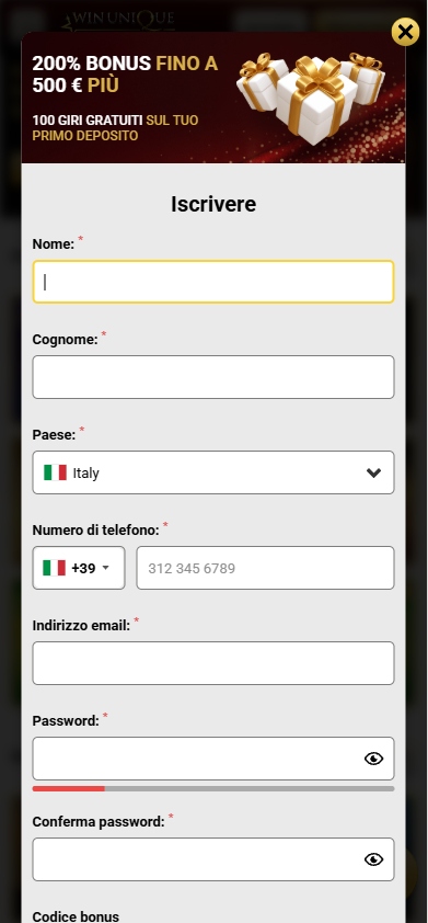 Interfaccia dell'app Unique Casino Scarica app