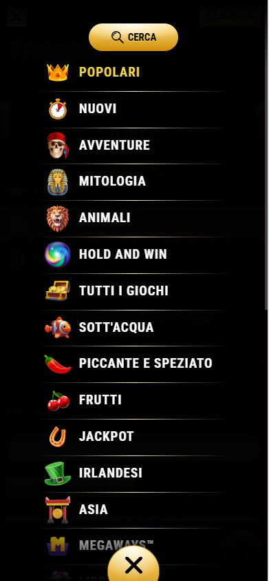 Interfaccia dell'app Unique Casino play
