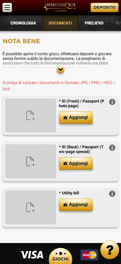Verifica dell'account su unique casino